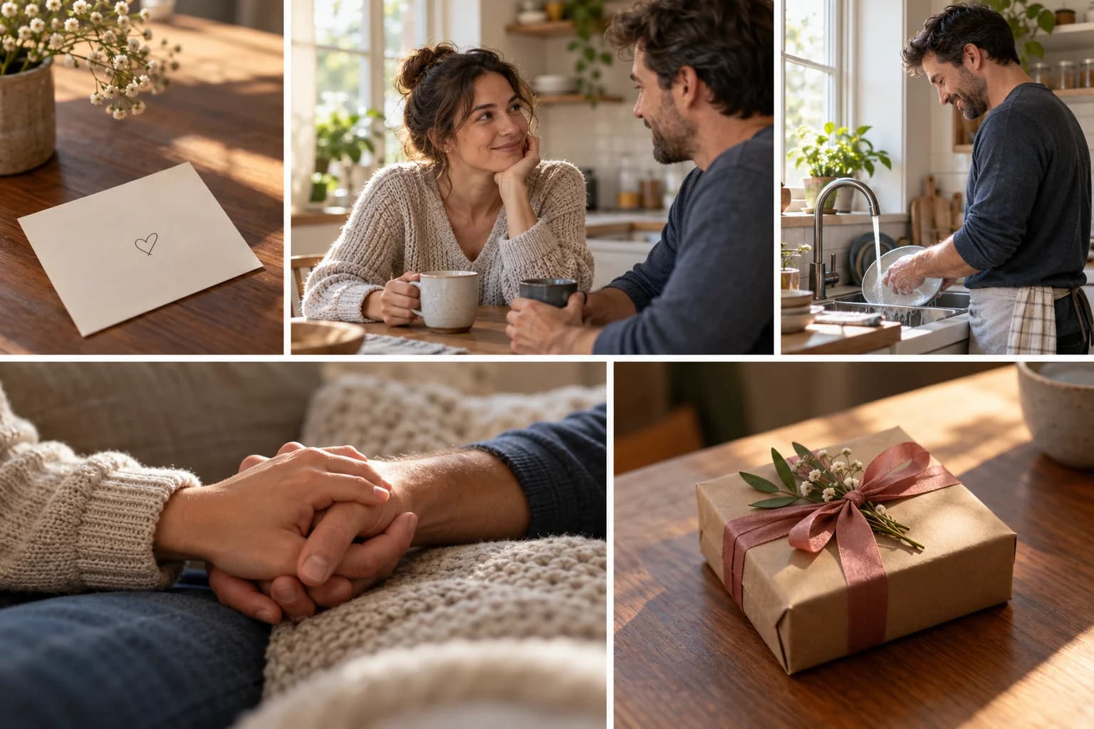 Five everyday examples of the love languages between couples.