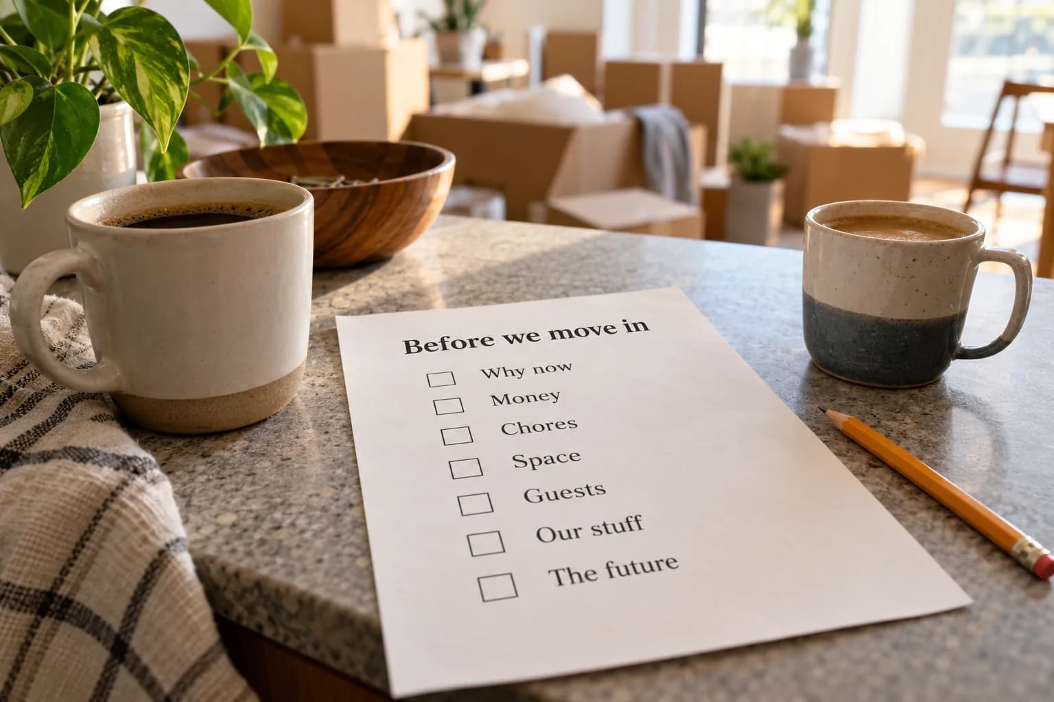 Moving in together checklist of conversations for couples.